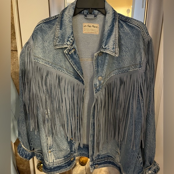 Free People We the Free after hours Fringe Denim Tucker Jacket Large - Picture 4 of 9